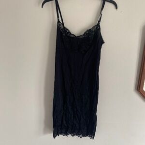 Vintage Kayser Black Lace Trim Full Slip Dress Adjustable Straps Made in USA